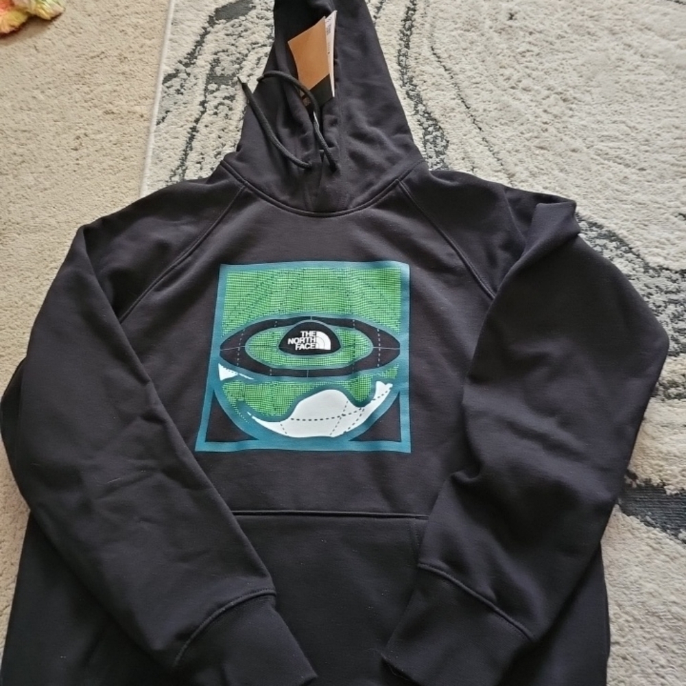 The North Face Women Black Hoodie with Green & Teal New Views Planet Medium New